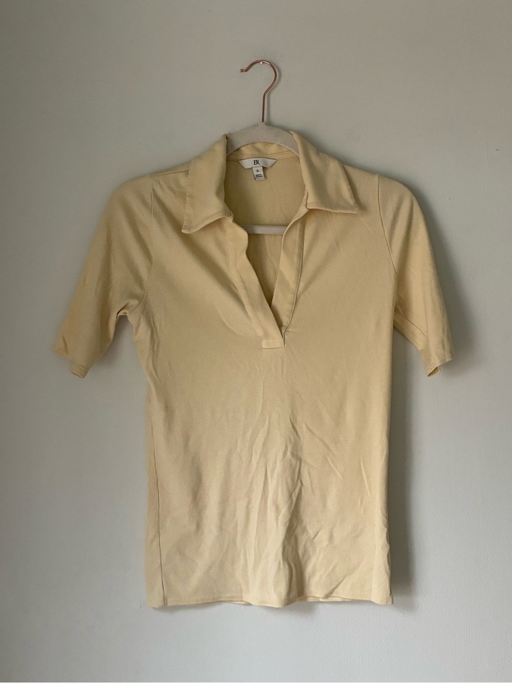 Banana Republic Ribbed Elbow Sleeve Polo Butter Yellow - Picture 2 of 5